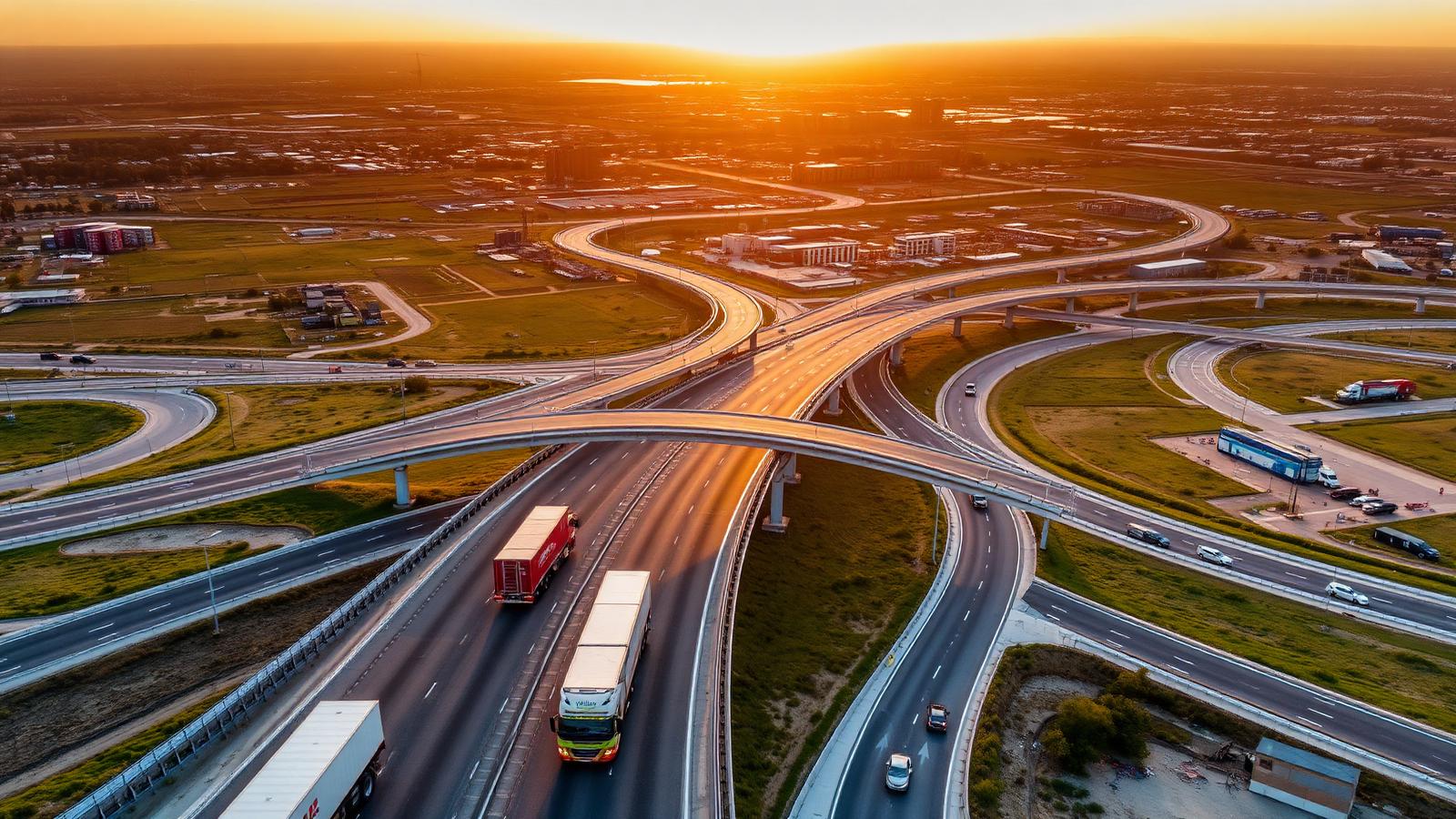 Highway interchange with freight transport near Alatau City